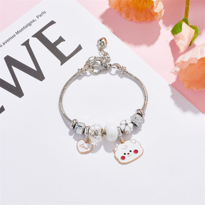 Wholesale stainless steel DIY female student Heart pendant beaded Charms Bracelets