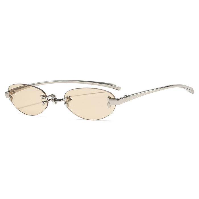 Wholesale Retro Metal Rimless Oval Sunglasses Trendy Fashion Accessory