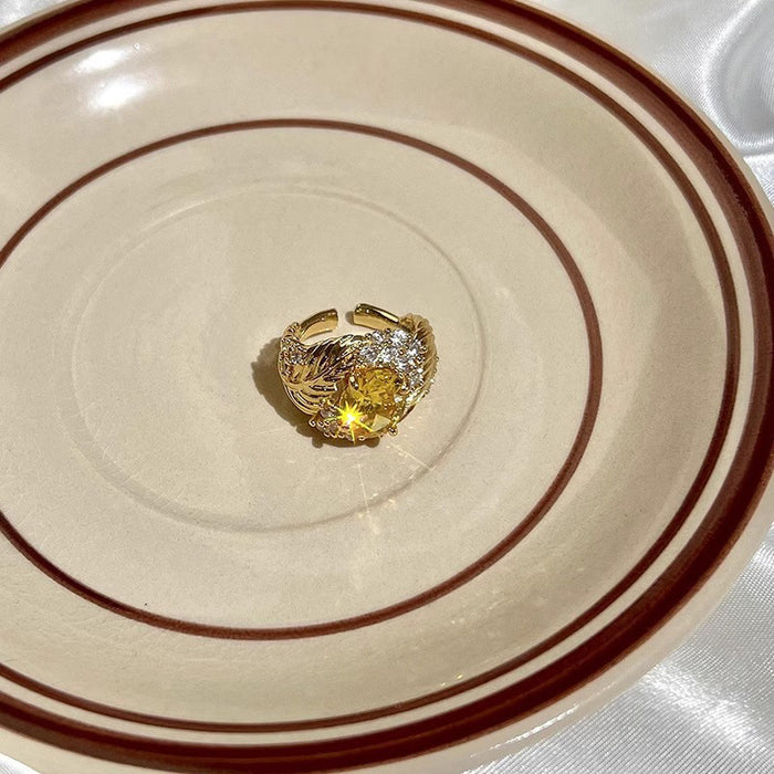 Wholesale Sparkling Diamond Yellow Zircon Ring