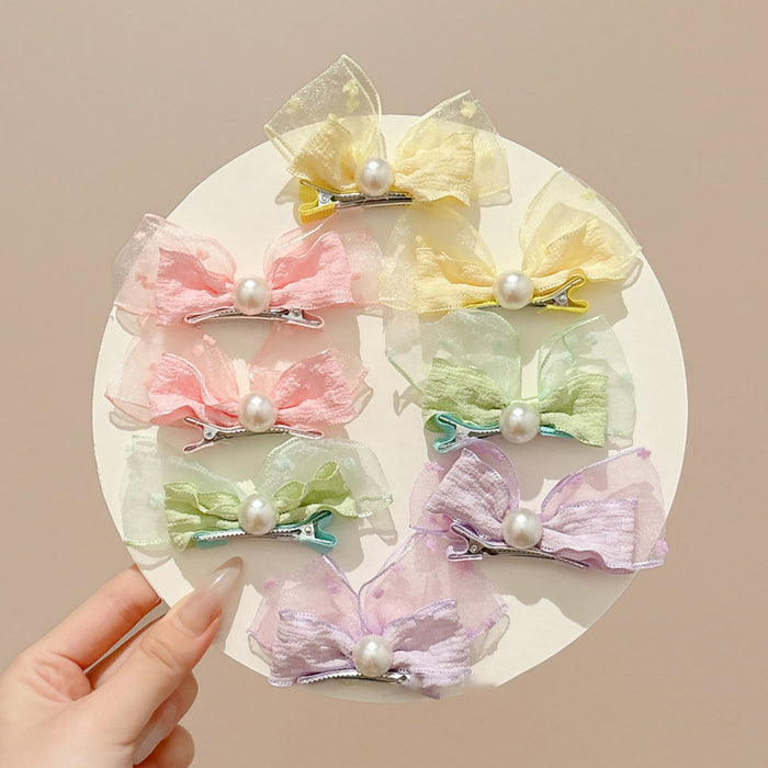 Wholesale Pearl three-dimensional bow hair clip, bubble gauze clip, cute duckbill clip for children, hair clip