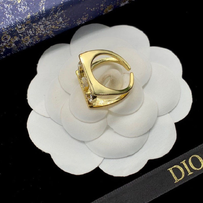 Wholesale Rhinestone brass material ring niche design adjustable open ring