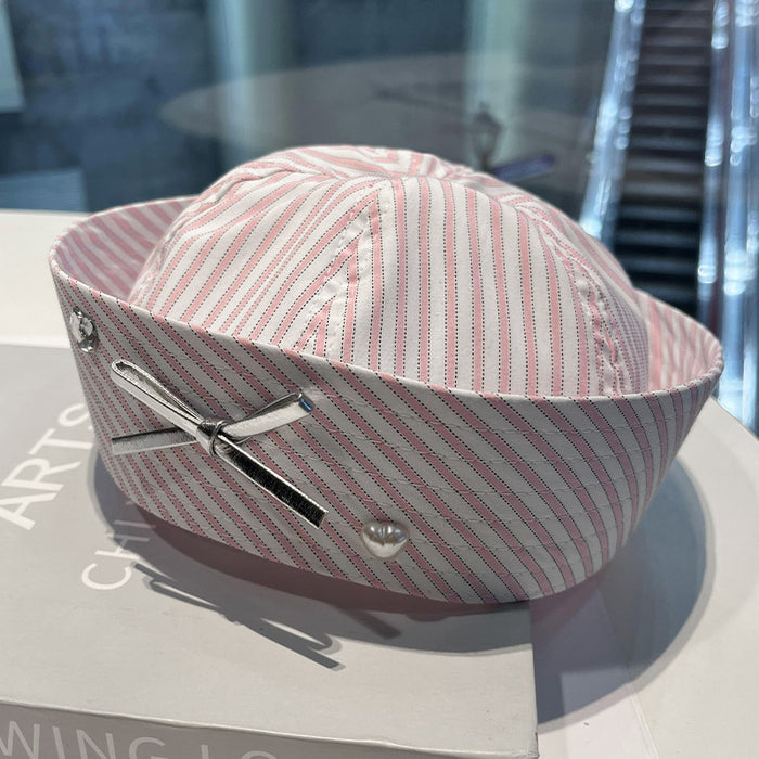 Wholesale Cute Cat Hat Bowknot Rhinestone Bucket Hat Millennial  Flap Navy Beret