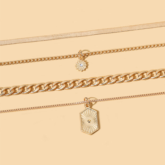 Wholesale New minimalist and fashionable diamond studded square brand sun decoration multi-layer necklace alloy collarbone chain for women