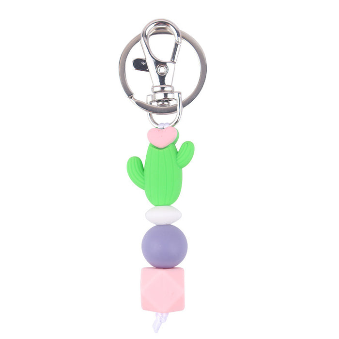 Wholesale Santa Cartoon 3D Cactus Silicone Bead Keychain JDC-KC-GuangTian033