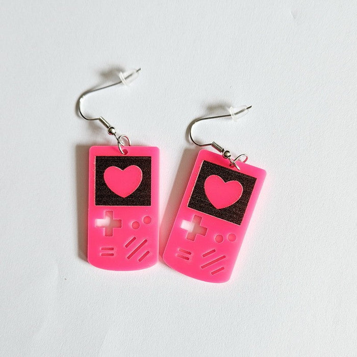 Wholesale Acrylic Mobile Phone Pink Lover Retro Love Game Machine Tape Record Mobile Phone Earrings JDC-ES-WenT030