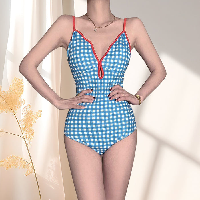 Wholesale Sexy plaid one-piece plaid triangle swimsuit with a sense of swimwear