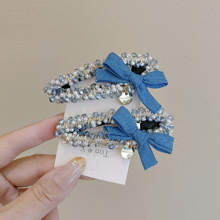 Wholesale Bangs Clip Denim Bow Hair Clips for girl