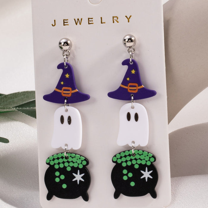 Wholesale Acrylic Funny  Earrings Ghost Skull Magic Hat Earrings Pendants Earrings