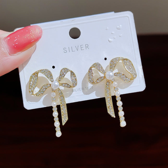 Wholesale Light luxury long bow earrings, new high-end earrings, simple and fashionable ear accessories