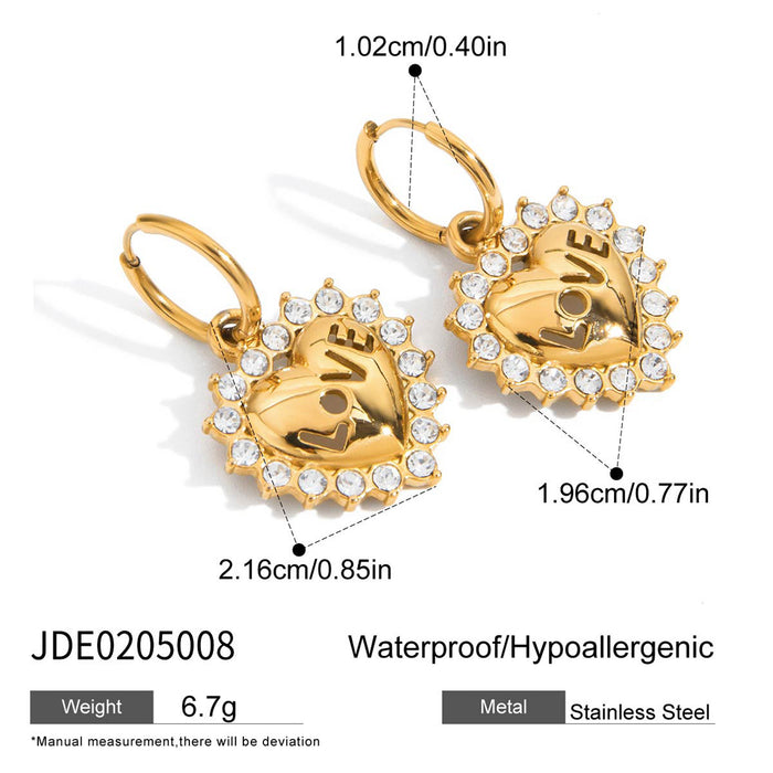 Wholesale Stainless Steel White Diamond Heart Earrings