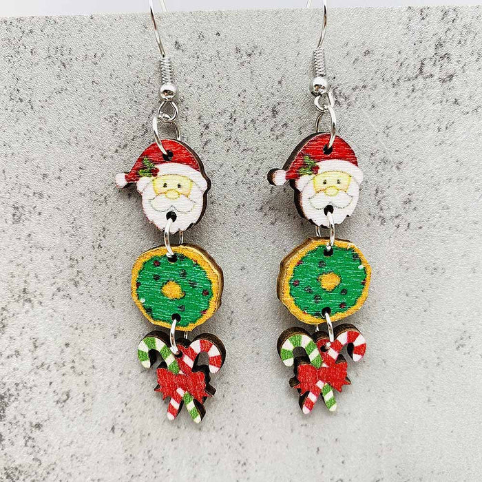 Wholesale New Christmas Earrings Snowman Santa Claus Gift Gingerbread Man Candy Wooden Earrings JDC-ES-YaChen009