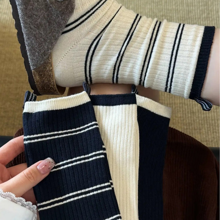 Wholesale Mid length socks, pure cotton pile socks, contrasting stripes, sweat absorbing socks