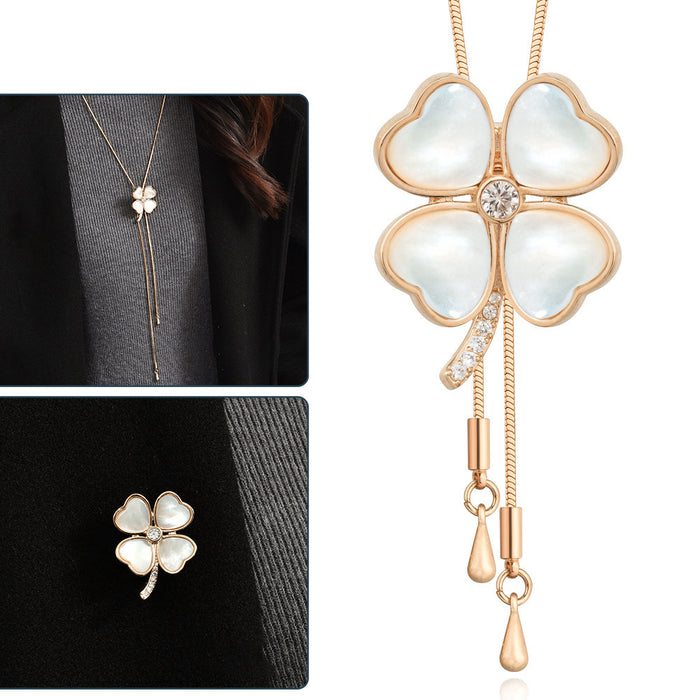 Wholesale Fashion Joker Pull Long Necklace Women's Rhinestone Shell Lucky Grass Wool Chain Elegant