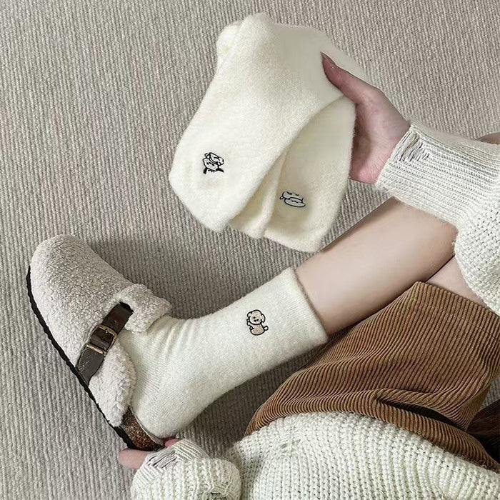 Wholesale Embroidered socks with thick velvet and cute embroidery sleep socks