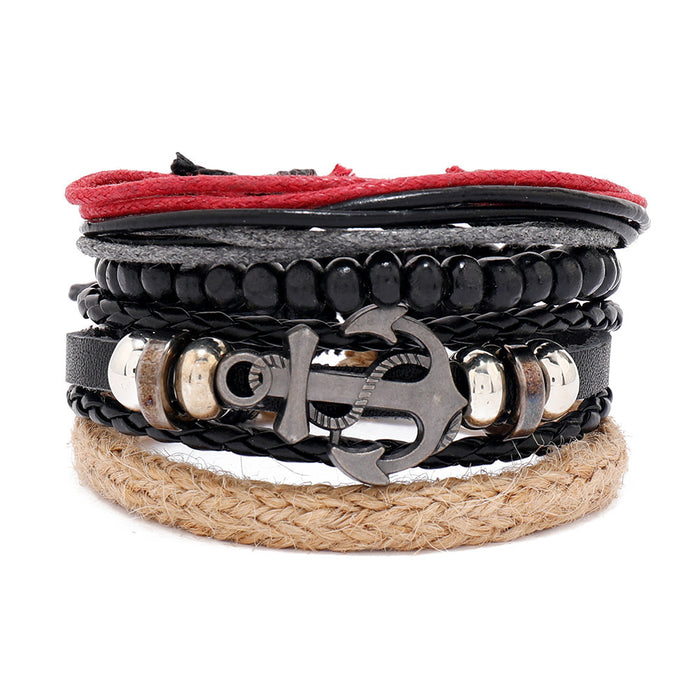 Wholesale New Jewelry Diy Bracelet Hand-woven Fashion Men's Bracelet Combination Set Leather Anchor Bracelet JDC-BT-XH003