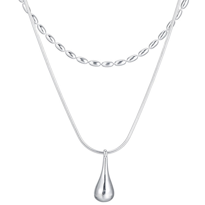 Wholesale New double-layer droplet metal pendant with personalized necklace, fashionable and high-end, versatile collarbone chain