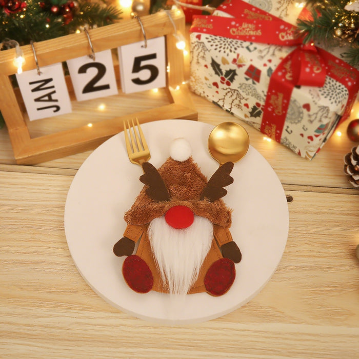 Wholesale Christmas decorations dwarf knife and fork set Old man tableware set doll knife and fork bag kitchen dress props