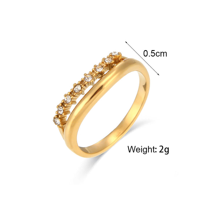 Wholesale Simple Elegant Stainless Steel Niche Exquisite Zirconia Double Layer Thin Ring Jewelry Accessories