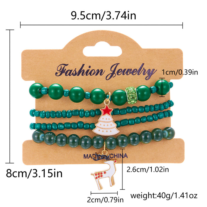Wholesale Christmas Day Festival Color Acrylic Diamond Snowflake Bell Elastic Beaded Bracelet Christmas suit