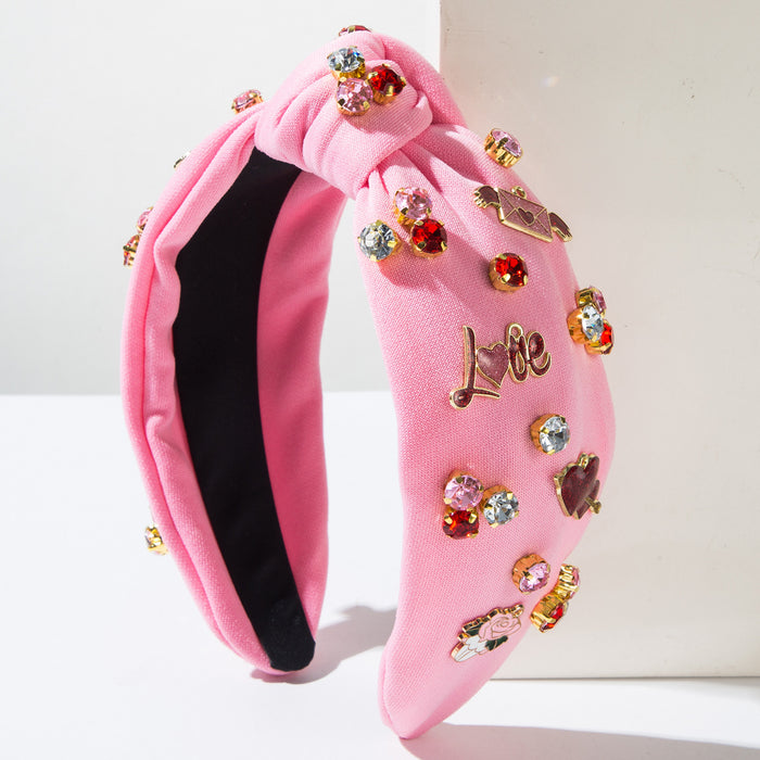 Wholesale Valentine' s Day diamond-encrusted heart-shaped letter wide headband