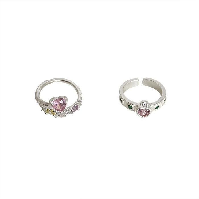 Wholesale Pink diamond heart ring, light luxury, niche design, exquisite opening, adjustable index finger ring