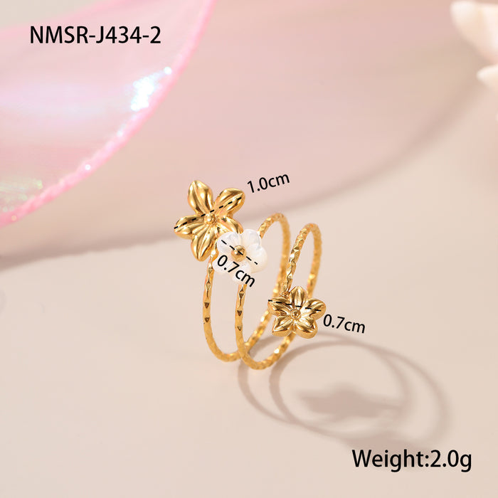 Wholesale Delicate floral pearl stainless steel open ring