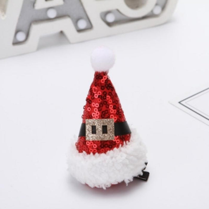 Wholesale Christmas Decorations Red Sequin Hat Gauze Skirt Dress up Headdress Korean Style Duckbill Christmas Hairpin