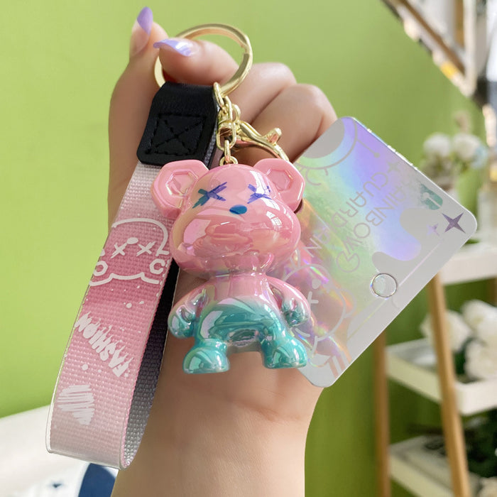 Wholesale Creative cartoon resin gradient graffiti bear key chain fashion trend key chain cute bag ornaments