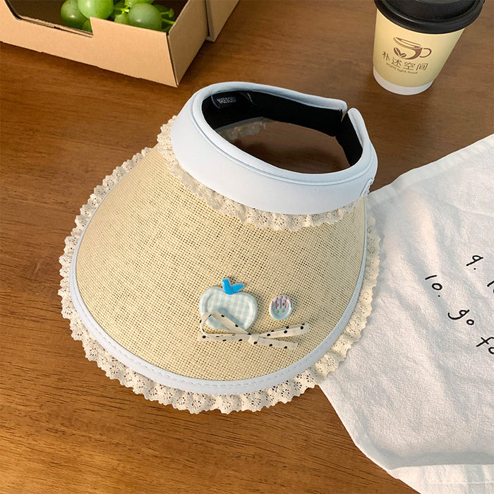 Wholesale Cute bow button top sun hat, large brim sun hat, straw hat, UV resistant sun hat