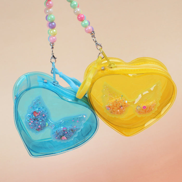 Wholesale PVC Transparent Heart Wings Coin Purse Waterproof Earphone Bag Stylish Girly Storage Pouch