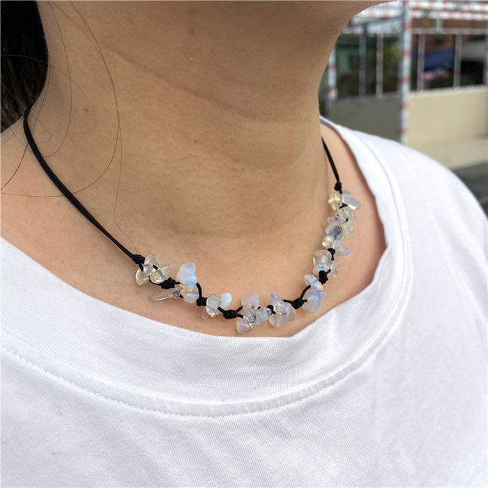 Wholesale Irregular gemstone necklace with turquoise pendant sweater chain