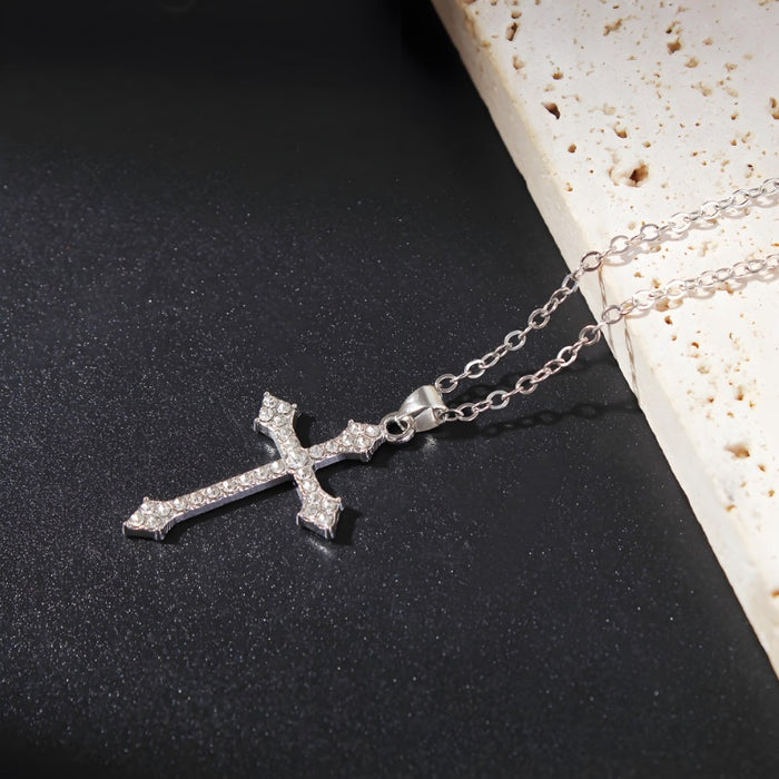 Wholesale Necklace accessories, street stainless steel full diamond cross collarbone chain wholesale