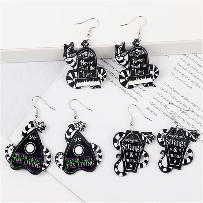 Wholesale Halloween Series Letters Skull Snake Totem Acrylic Printing Earrings JDC-ES-ChouD023