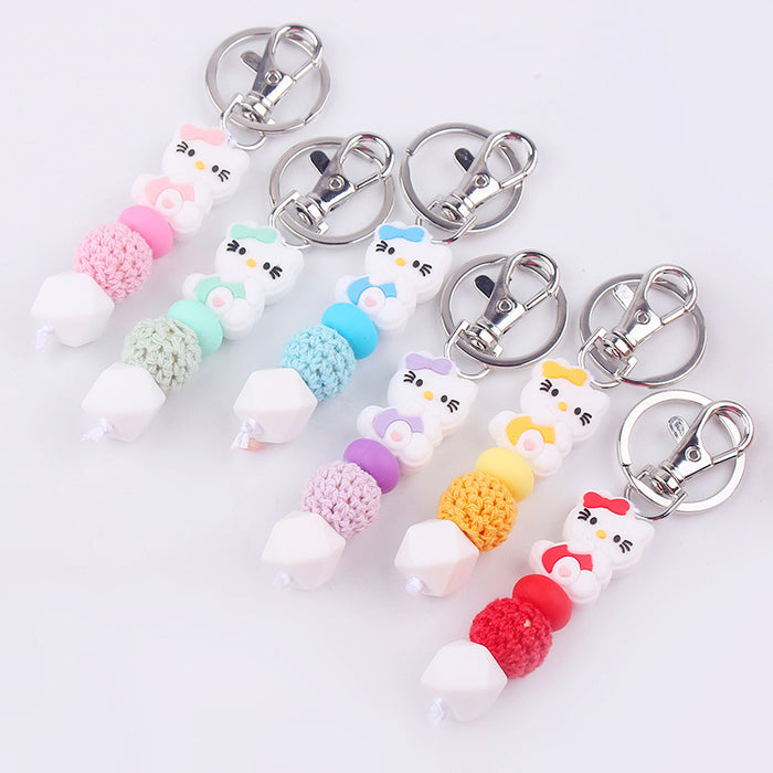 Wholesale Silicone Beaded Bracelet Jewelry Cartoon Cat Keychain Pendant Bag Pendant Accessories