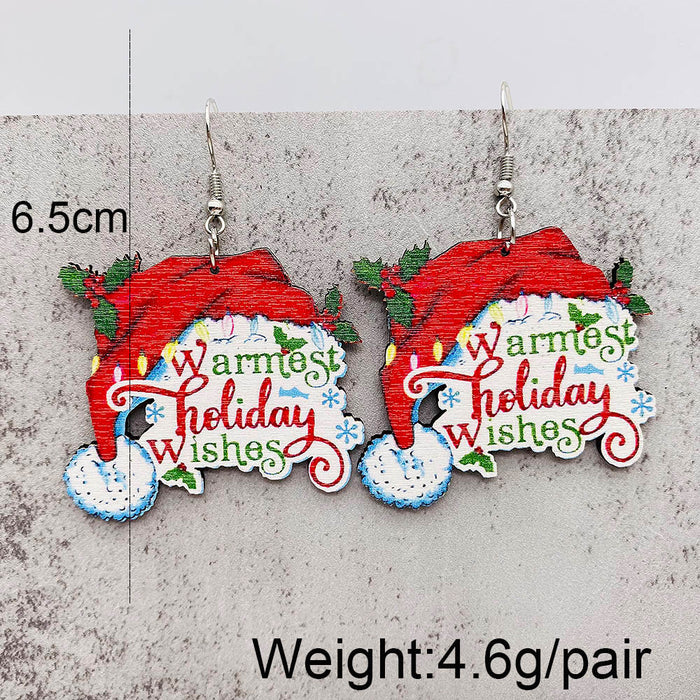 Wholesale  Bell Elk Printed Wooden Christmas Earrings