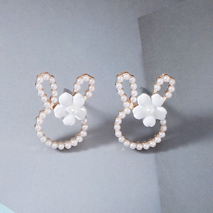 Wholesale Rabbit Head Alloy Inlaid Rice Bead Earrings JDC-ES-YueLi027