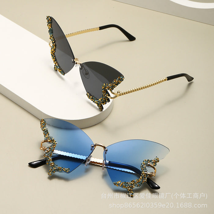 Wholesale Advanced sunglasses butterfly shaped diamond studded frameless fashion sunglasses