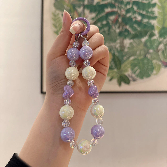 Wholesale Handmade beaded bag bracelet keychain, colorful acrylic plated car keychain pendant