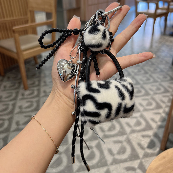 Wholesale Leopard Print Bag Loving Hand-woven Rope Keychain Plush Creative Car Key Chain