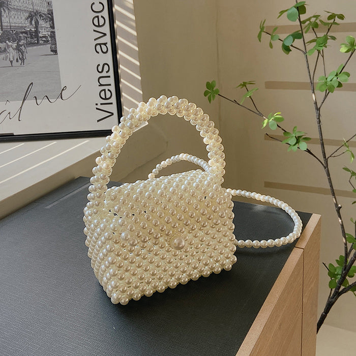 Wholesale Handmade bead bag, new handmade woven small square bag, high-end feel, hand-held crossbody bag