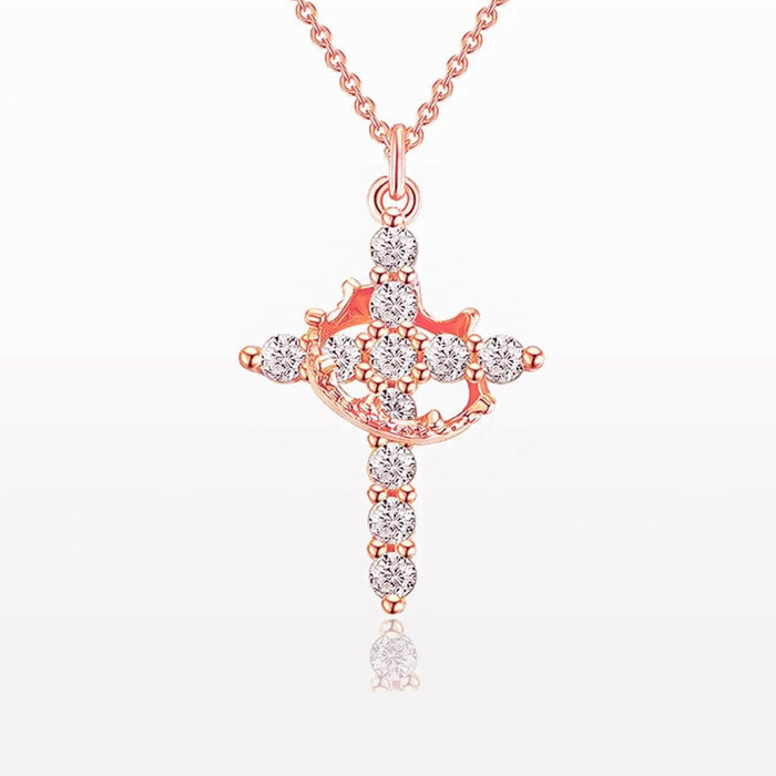 Wholesale Rotatable Crown Diamond Cross Women's Necklace
