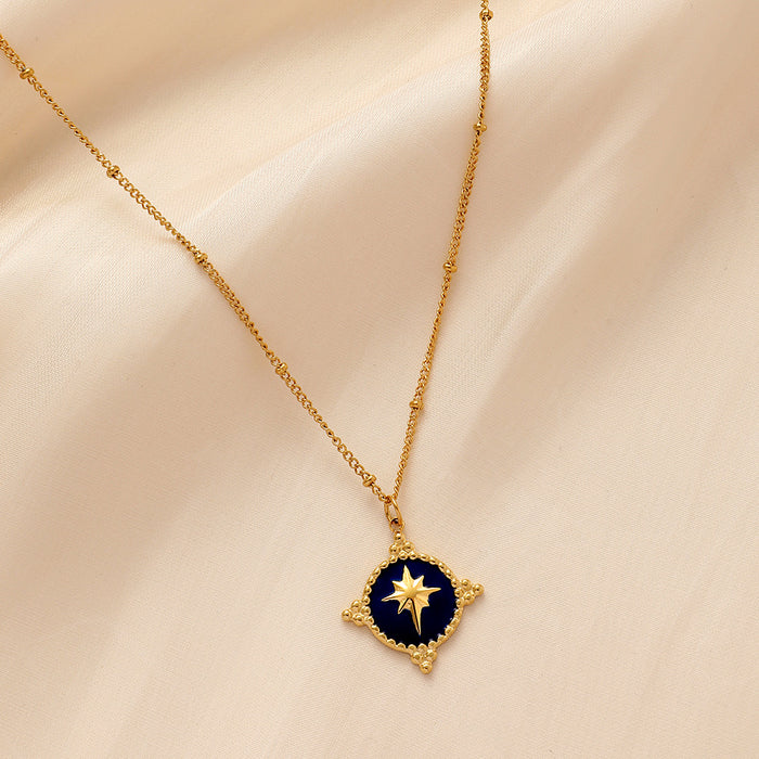 Wholesale Stainless Steel Retro Coin Shield Drip Oil Star Short Necklace