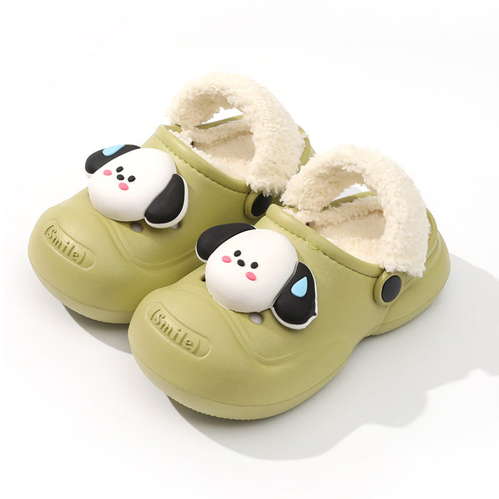 Wholesale Children' s cotton slippers winter  boys and girls home warm cotton shoes medium and big children cartoon outer wear plush shoes