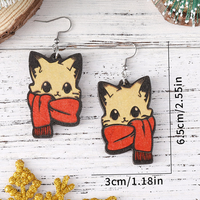 Wholesale Christmas Red f Cat Pendant Earrings
