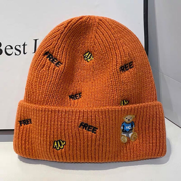 Wholesale Autumn and Winter Cartoon Embroidery Letters Pullover Knitted Hat JDC-FH-Shangy001