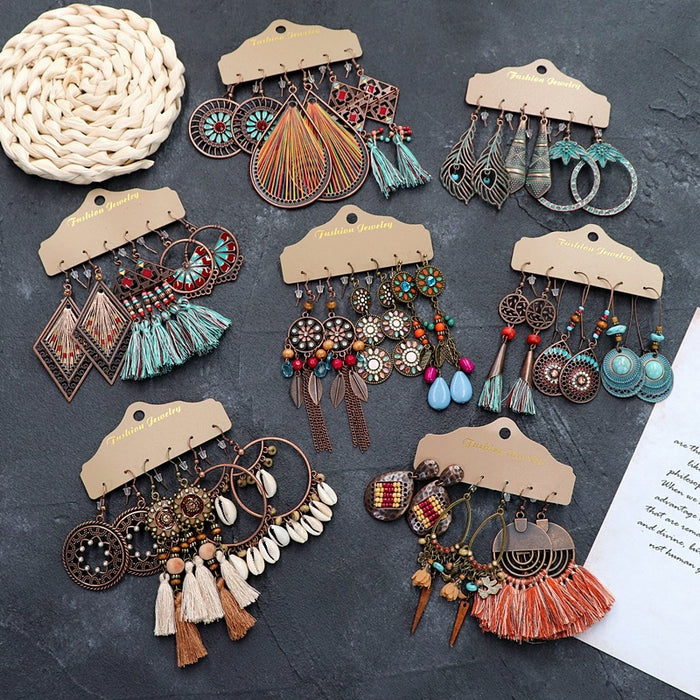 Wholesale Bohemian Ethnic Style Long Alloy Earrings JDC-ES-Luox011