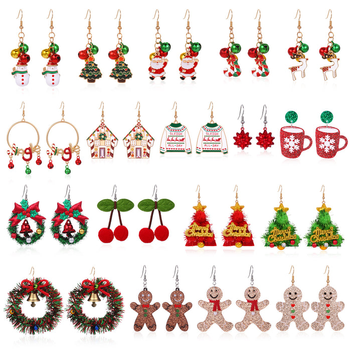 Wholesale 3pcs Christmas Series Christmas Tree Grass Ring Bell Gingerbread Man Zinc Alloy Earrings JDC-ES-BinL011