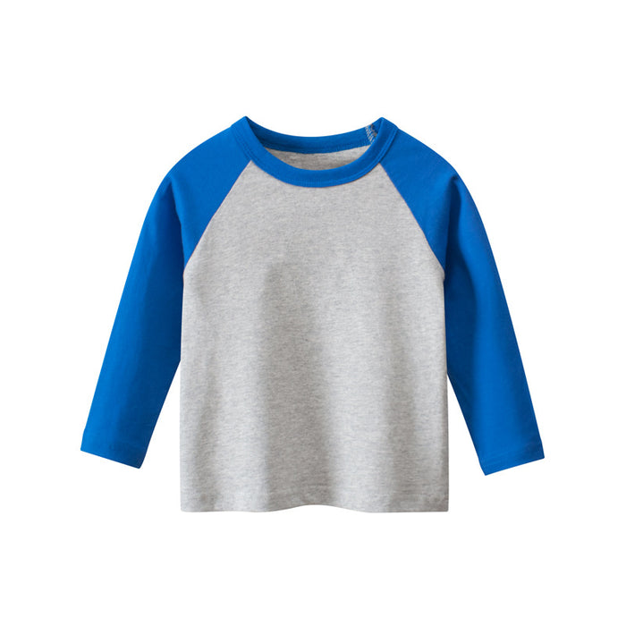 Wholesale Brand Children's Clothing New Children's Long Sleeved T-shirt Round Neck Solid Color Patchwork Sleeve Advertising Shirt JDC-CTS-SXZB008