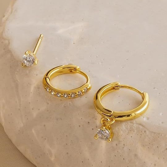 Wholesale Brass genuine gold electroplated earrings niche set earrings three piece set earrings buckle earrings