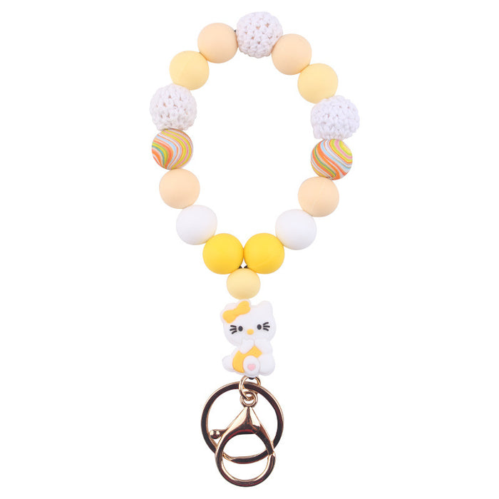 Wholesale Silicone wrist key chain pendant cartoon silicone cat DIY beaded bracelet key ring accessories